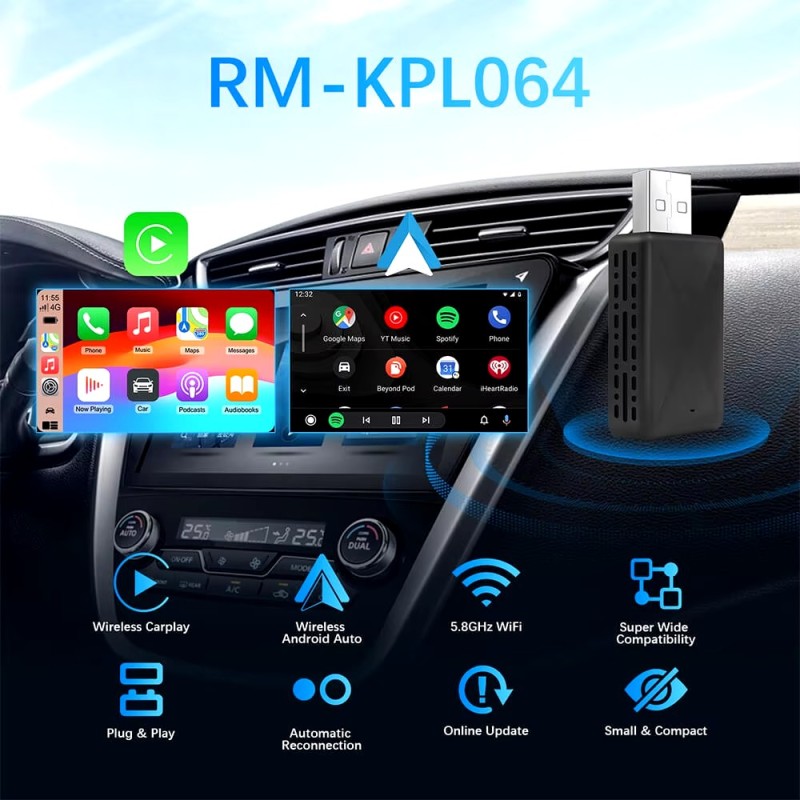 2in1 Bedraad Naar Draadloze Carplay Android Auto Adapter Voor Oem